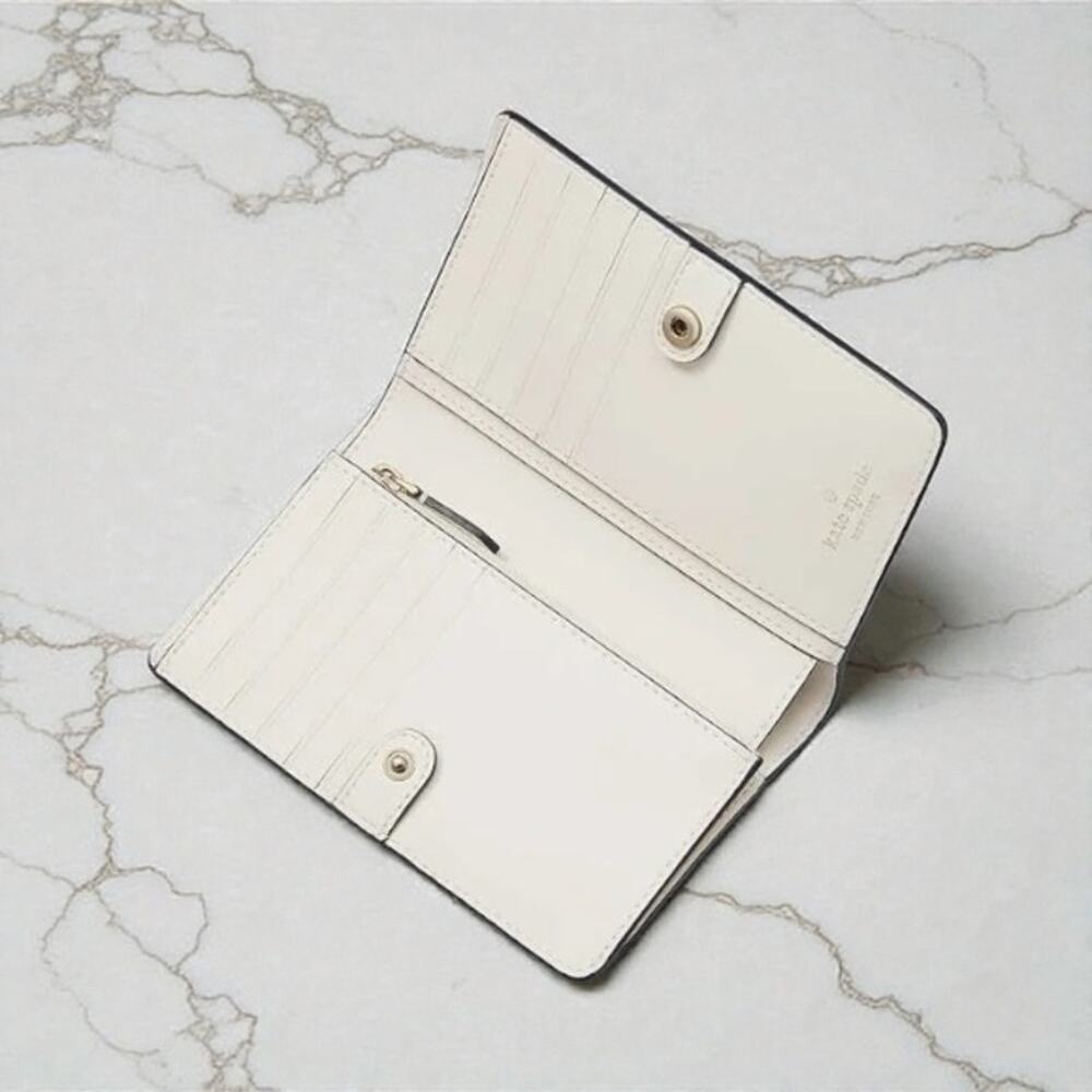 Kate Spade Perfect Plume Medium Peacock Leather Wallet White & Blue KH797 - Picture 2 of 3